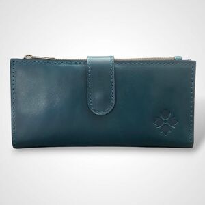 Patricia Nash NAZARI Genuine Leather Bifold Wallet Teal Blue Coral RFID